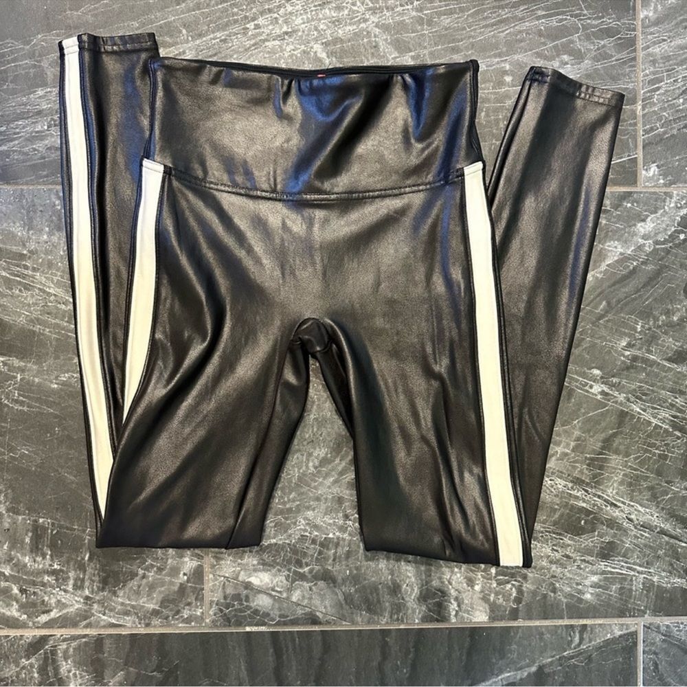 SPANX Faux Leather Leggings Tummy Control with Side Stripe L - Picture 5 of 7